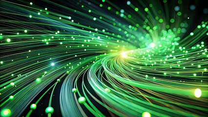 Futuristic Green Data Lines Spiral, Low Light Network