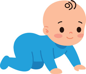 Fototapeta premium Baby crawling in blue outfit detailed vector illustration