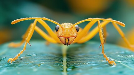 Naklejka premium Golden Ant Macro, Leaf, Jungle, Focus, Nature