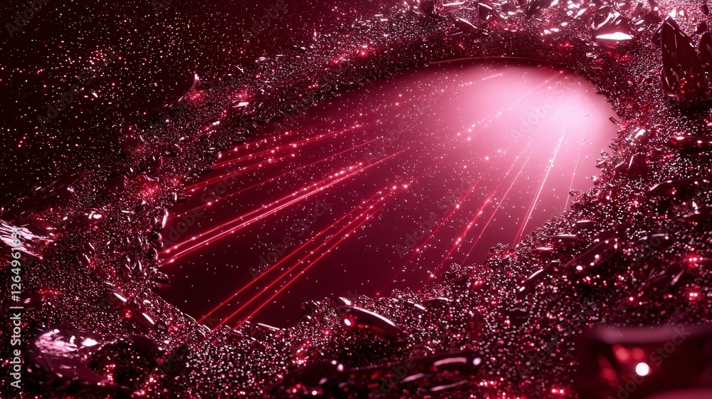 Poster abstract red light beams glowing particles dynamic background