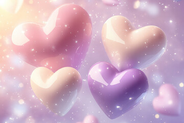 A beautiful and romantic Valentine's Day card design with no text, featuring delicate and soft hearts with pastel tones of violet and pink