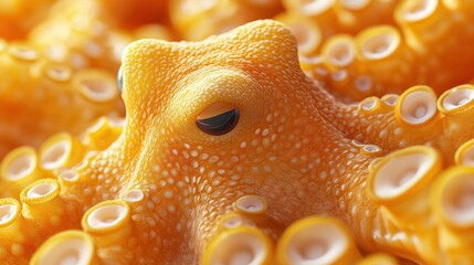 Golden octopus close-up, ocean background, marine life