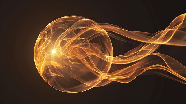 An abstract design of a glowing orange orb with streaks of light streaming away from it against a black background.