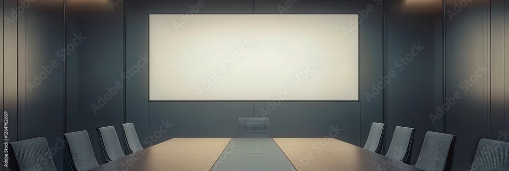 Poster this image showcases a sleek and modern conference room, featuring a large table and a minimalist de
