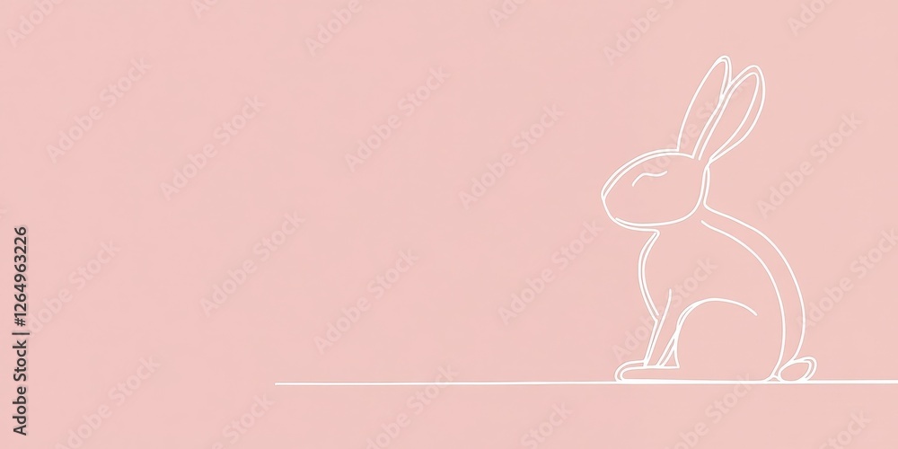 Poster minimalist line art of a rabbit on soft pink background emphasizing simplicity