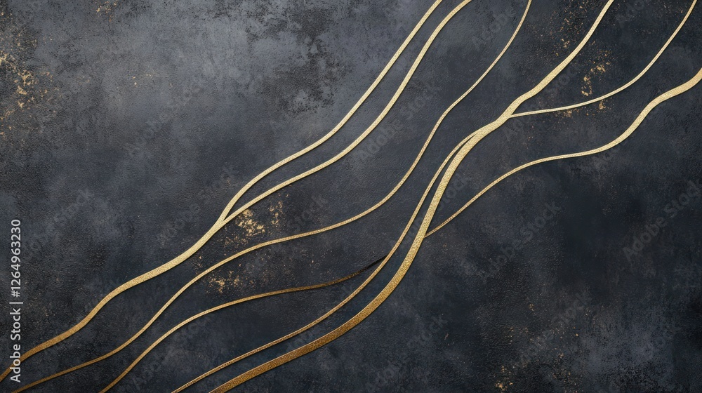 Poster elegant dark background with golden wavy lines and subtle texture details