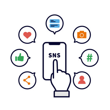 スマートフォンでsnsをする手のアイコン_sns&smartphone