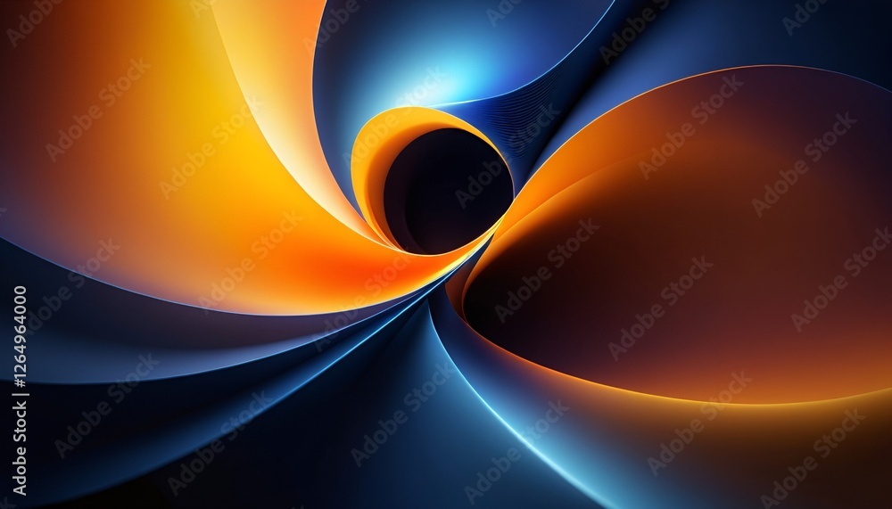 Poster abstract swirl of vibrant colors—blues, oranges, and blacks—creating a dynamic, captivating vortex-l