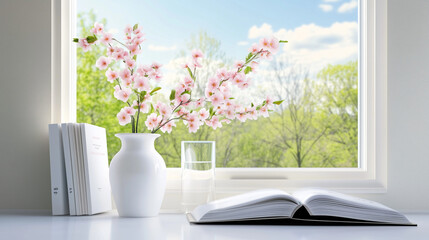Minimalist Spring Home Decor With Blossoms And Books