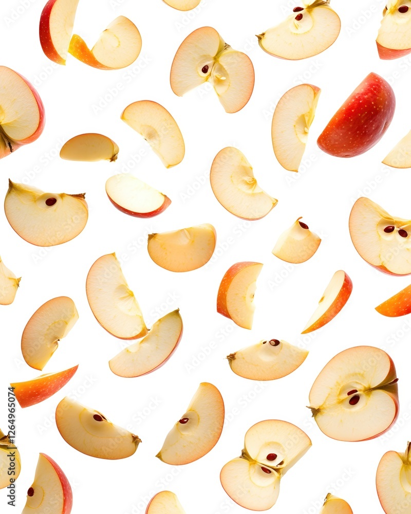 Aufkleber fresh apple slices floating on white background creating a modern and appetizing pattern