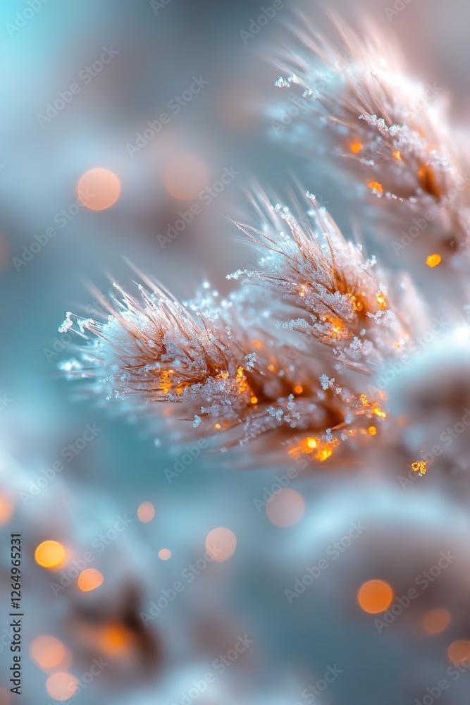 Poster a mesmerizing macro view captures fresh green grass, softly focused with delicate golden particles f