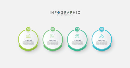 Circular process diagram color minimalist design with 4 steps sequence. defining characteristic of this infographic is it modern design. Modern infographic design template.