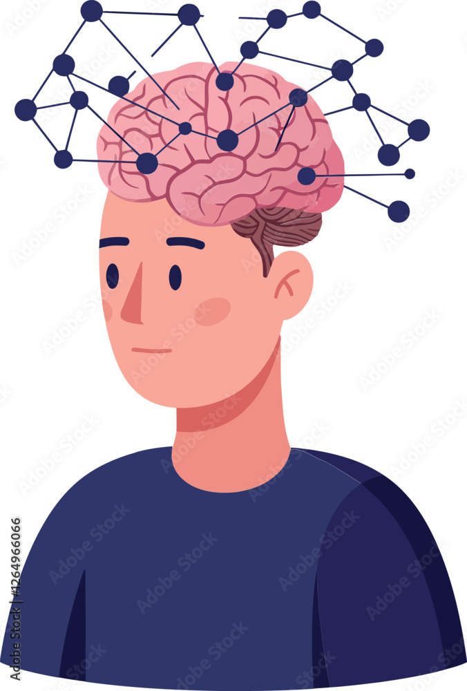 Poster brain illustration showcasing neural connections in a minimal flat design vector art