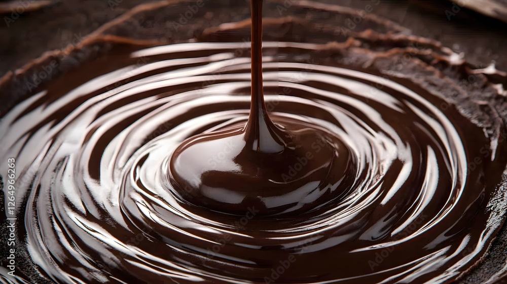 Poster decadent dark chocolate flowing in a circular pattern creating a rich and luxurious texture