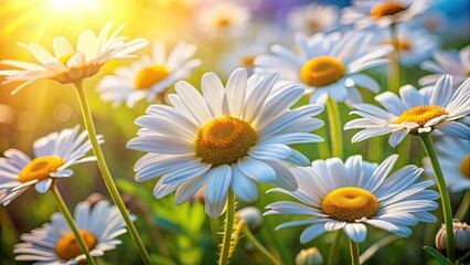 Fototapeta premium Glowing Daisies Spring Panoramic Close-up