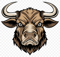 Aggressive Bull Head in Detailed Illustration Style