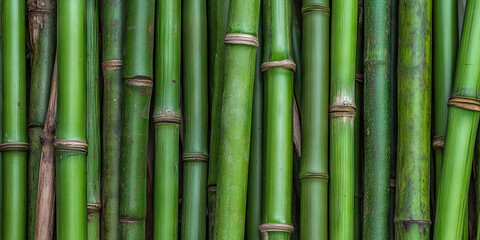 Green Bamboo Stalks, Close-up View