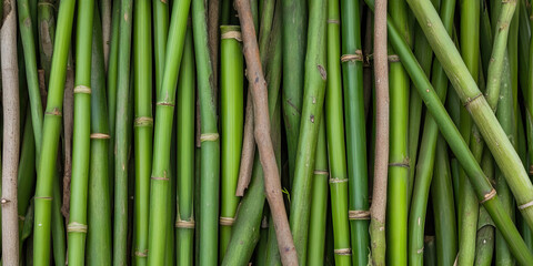 Obraz premium Dense Grouping of Green and Brown Bamboo Stalks