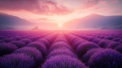 Fototapeta premium Majestic Lavender Fields at Sunrise in Provence
