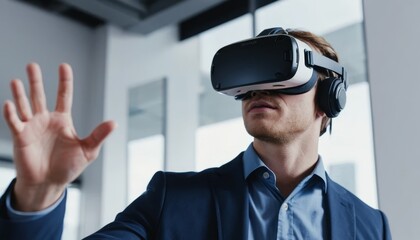 Businessman Experiencing Immersive Vr Headset Technology