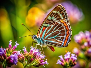 Obraz premium Long-striped Silverline Butterfly on Wildflower - Panoramic Macro Forest Photography