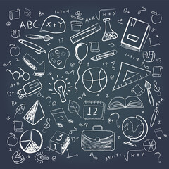 Different school elements chalkboard style 01