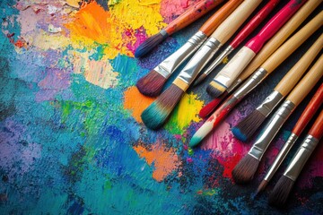 Fototapeta premium Bright Paintbrushes on a Colorful Canvas