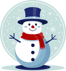 Cheerful Snowman with Hat and Scarf in Winter