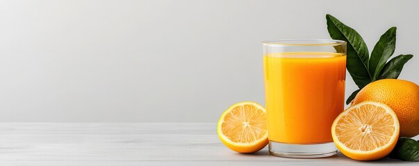 Naklejka premium Refreshing and vibrant lemon ginger and turmeric juice served in a clear glass surrounded by the fresh citrus fruit and green leaves This healthy organic beverage is packed with vitamins
