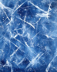 Frozen Surface with Cracks and Scratches Cold Winter Texture Ice Pattern in Deep Blue Color