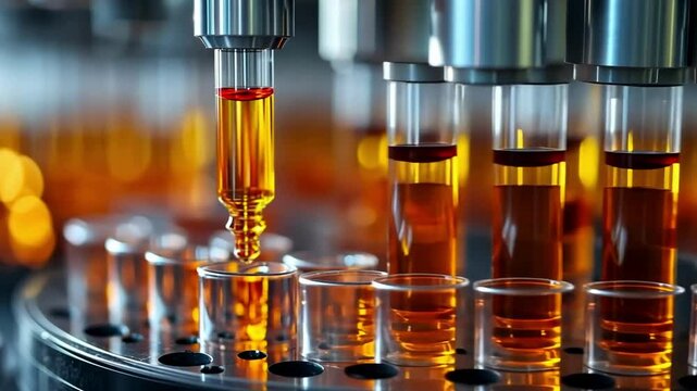 Liquid extraction process in a laboratory with precision equipment and amber samples