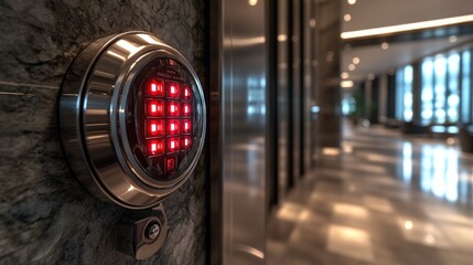 Lobby keypad access, modern building, security