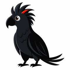 Сartoon bird a black cockatoo parrot. Cute exotic  parrot from Australia. Isolated on white background. Side view. Vector illustration. 