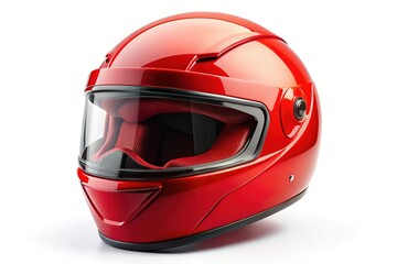 Red Motorcycle Helmet on White Background