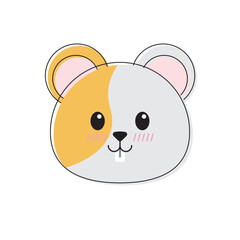 Fototapeta premium Cute cartoon hamster face ideal for kids products, stationery, websites, and social media posts. Colorful and endearing design