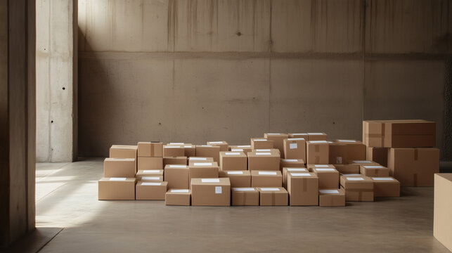 Pile of packages against a concrete wall