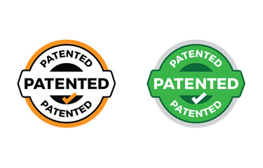 Obraz premium Patented Logo, Icon, Badge, Stamp, Symbol. Technology, Design, Product. isolated Vector Latest Design with Tick Mark, Colored. Sticker label. Suitable for Product Packaging.