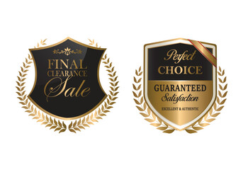 Gold Badges, Label and Ribbons Vector set