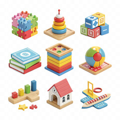  abstract 3d icons of kid toy, Child and education concept stock illustration isolated on white background