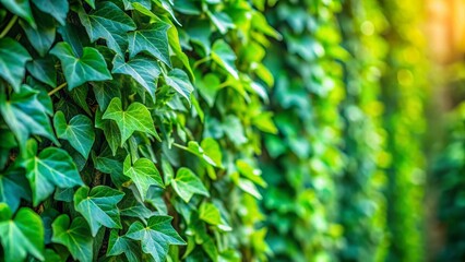 Fototapeta premium Lush Green Ivy Wall with Bokeh Background - Nature Stock Photo