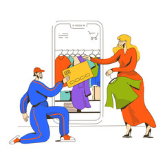 Fototapeta premium man paid for all online orders with a credit card 