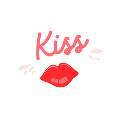 Red lips kiss typography with heart details