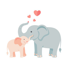 Mother elephant and baby elephant with hearts