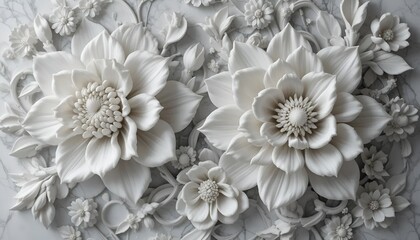 Sculpted Marble Florals – White and gray marble-carved flowers 