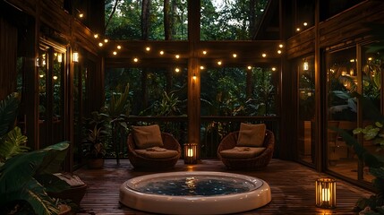 Candlelight dinner in a couple's vacation cabin