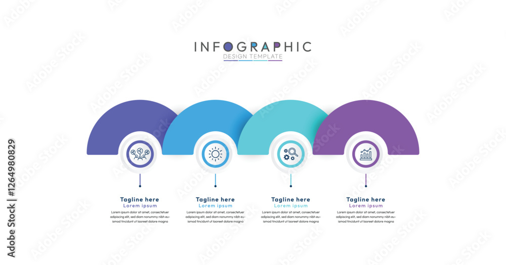 Poster 4 semi circular elements infographic, clean and modern infographic template featuring four distinct 