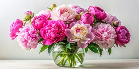 Obraz premium Lush Peony Bouquet in Glass Vase - Elegant Floral Arrangement on White