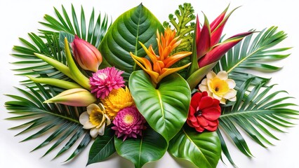 Lush Tropical Bouquet: Banana Leaves, Monstera, Exotic Flowers on White