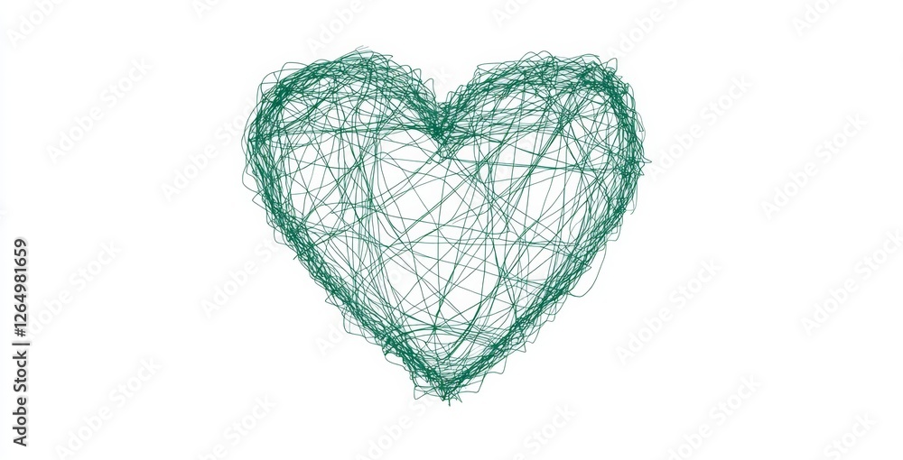 Poster a continuous line drawing featuring a heart and love sign, rendered in a simple linear style with th