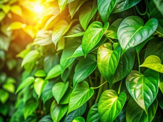 Obraz premium Lush Tropical Liana Leaves: Vibrant Green Summer Garden Wallpaper Texture